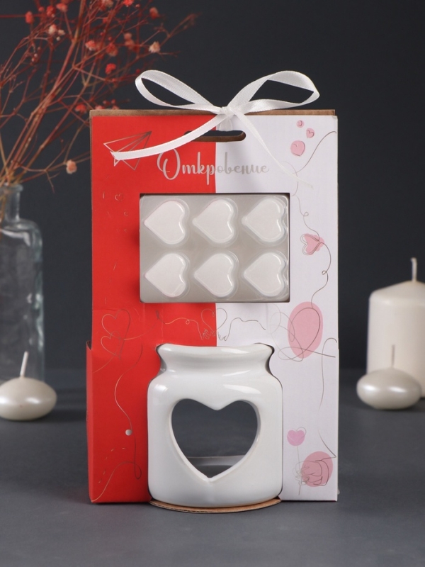 Аромалампа керамика + ароматический воск Аромалампа керамика + ароматический воск "Сердце" белая 7,5х7,5х8 см