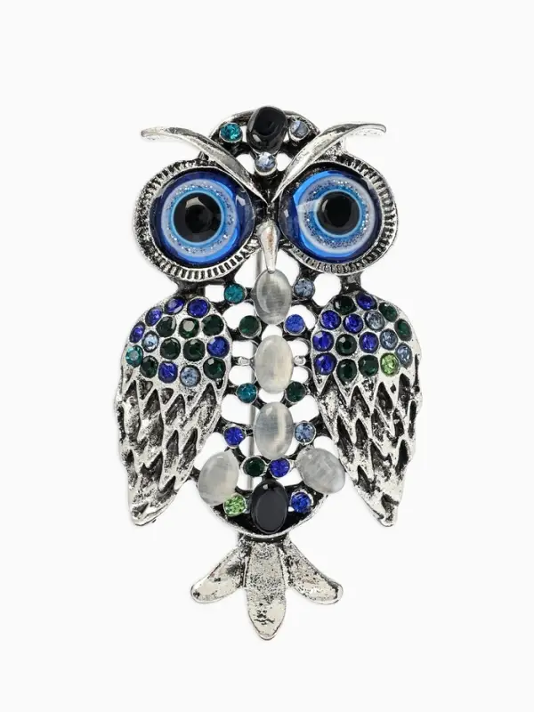 Брошь &laquo;Сова&raquo;, разноцветная в чернёном серебре