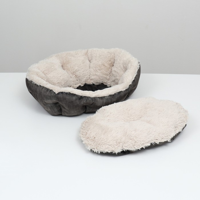 Лежанка-транформер, велюр + иск. мех, 60 х 50 х 15 см, микс Лежанка-транформер, велюр + иск. мех, 60 х 50 х 15 см, микс