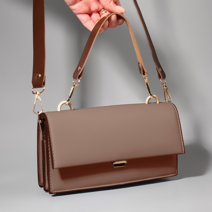 Ручка для сумки из натуральной кожи, с карабинами, 30 ± 2 см × 2,5 см, цвет коричневый/золотой Ручка для сумки из натуральной кожи, с карабинами, 30 ± 2 см × 2,5 см, цвет коричневый/золотой