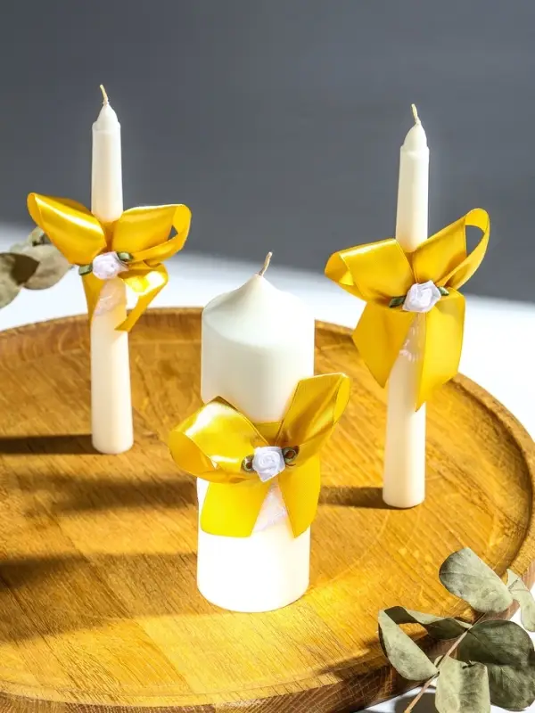 Свечи свадебные  Свечи свадебные "Пышный" набор 3 шт (16 см + 2 шт по 18 см), золотистый