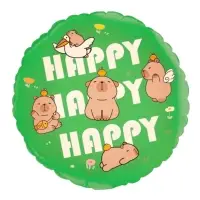 Воздушные шары фольгированные 18" круг «Капибары, Happy Birthday» набор 5 шт.
