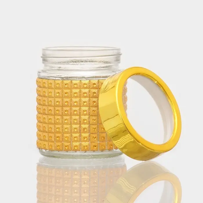 Банка для сыпучих продуктов «Голд», 300 мл, 8.5×10.5 см, стекло, золотистая Банка для сыпучих продуктов «Голд», 300 мл, 8.5×10.5 см, стекло, золотистая