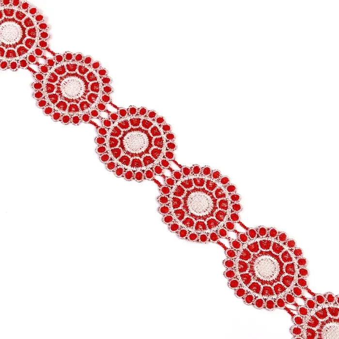 Тесьма Круги бежево-красные 6.5 см, в упаковке 27.5 м