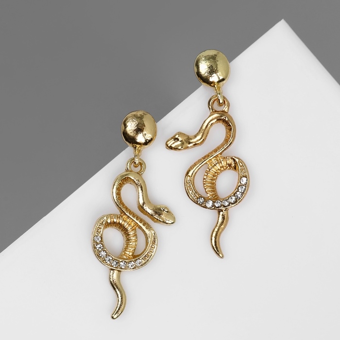 Серьги висячие со стразами Серьги висячие со стразами "Змея" мелодия, цвет белый в золоте