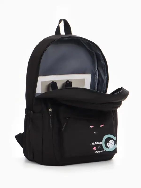 Рюкзак школьный на молнии, с карманами, с принтом, размер 30×13×43 см, чёрный Рюкзак школьный на молнии, с карманами, с принтом, размер 30×13×43 см, чёрный