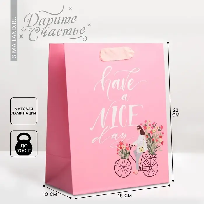 Пакет подарочный ламинированный, упаковка, &laquo;Have a nice day&raquo;, MS 18&times;23&times;10 см