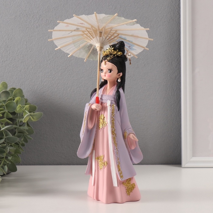 Сувенир полистоун  Сувенир полистоун "Девочка в кимоно с зонтиком" розово-сиреневый 9х12х25 см