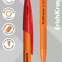 Ручка шариковая ErichKrause R=301 Orange Stick, узел 0.7 мм, красная