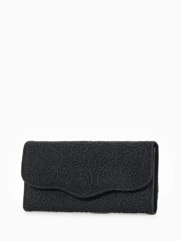 Кошелёк женский на магните, 19.5&times;2.5&times;9 см, с цветочным узором, чёрный