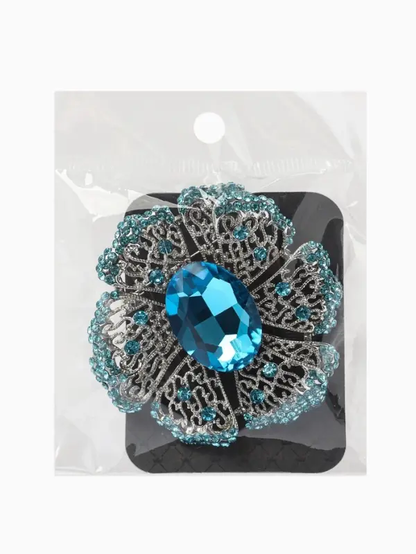 Брошь &laquo;Цветок&raquo; сапфир, стразы, цвет сний в серебре