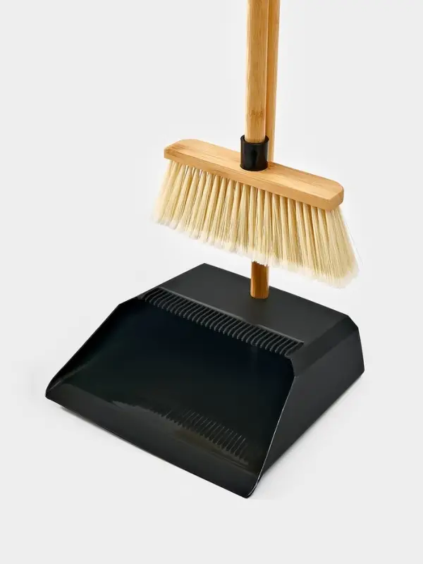 Щетка с совком "Meli Loft" бамбуковый держатель, цвет черный 26х24х96 см