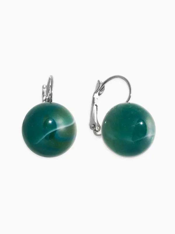 Серьги пластик &laquo;Шар №16&raquo;, с разводами и блёстками, зеленый в серебре