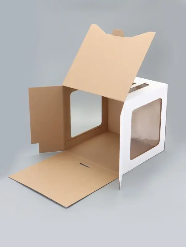 Коробка под торт 2 окна, с ручками, белая, 28&times;28&times;28 см