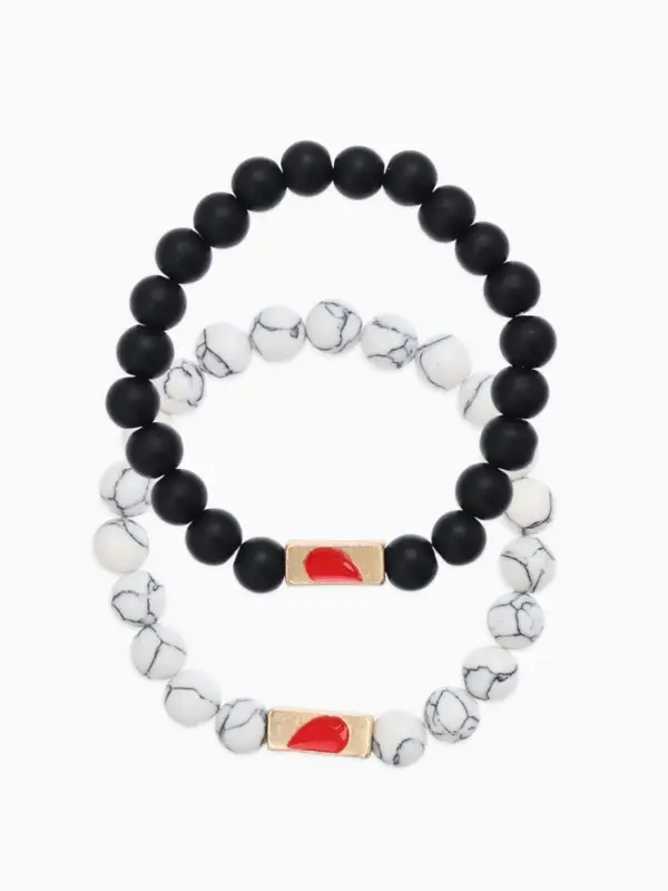 Браслеты парные из бусин &laquo;Неразлучники. Сердце&raquo;, d=6.5 см, набор 2 шт. шар №8, чёрный, белые