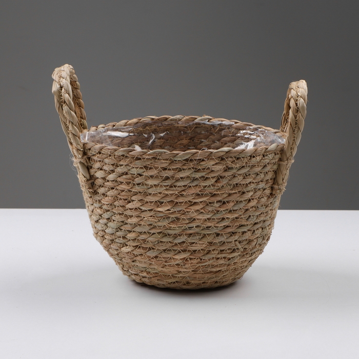 Кашпо плетеное  Кашпо плетеное "Кения" круглое с ручками, 17,5х17,5х16 см, натуральный