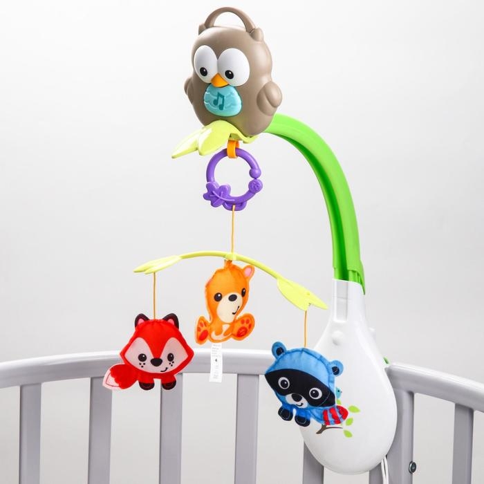 Мобиль музыкальный на кроватку «Тропический лес. Совушка», 3 игр., на батарейках, съемный муз.блок Мобиль музыкальный на кроватку «Тропический лес. Совушка», 3 игр., на батарейках, съемный муз.блок