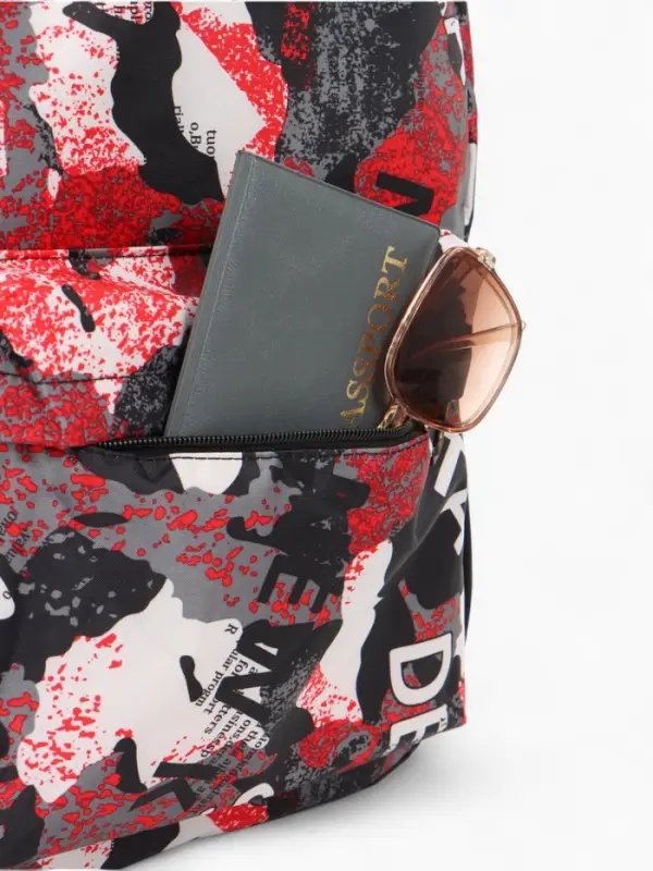 Рюкзак школьный на молнии, с карманами, с принтом, размер 30&times;13&times;42 см, красный/серый