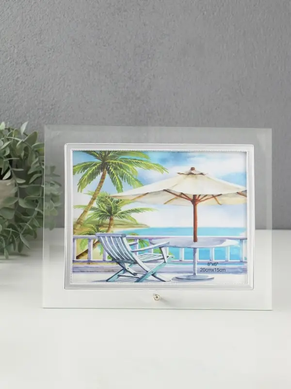 Фоторамка стекло 15х20 см "Серебряный кант" горизонталь, выгнутая 25,5х21 см