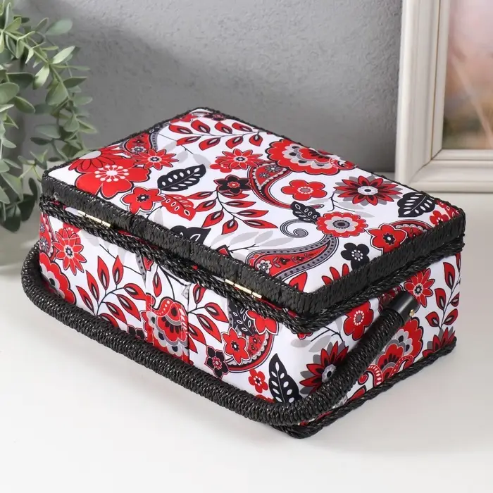 Шкатулка для рукоделия и шитья &laquo;Народный цветочный узор&raquo;, хранение ниток, иголок, мелочи, 24&times;16&times;11 см