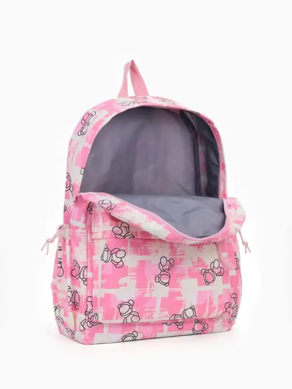 Рюкзак школьный на молнии, с карманами, с принтом, размер 28.5&times;12&times;41 см, розовый