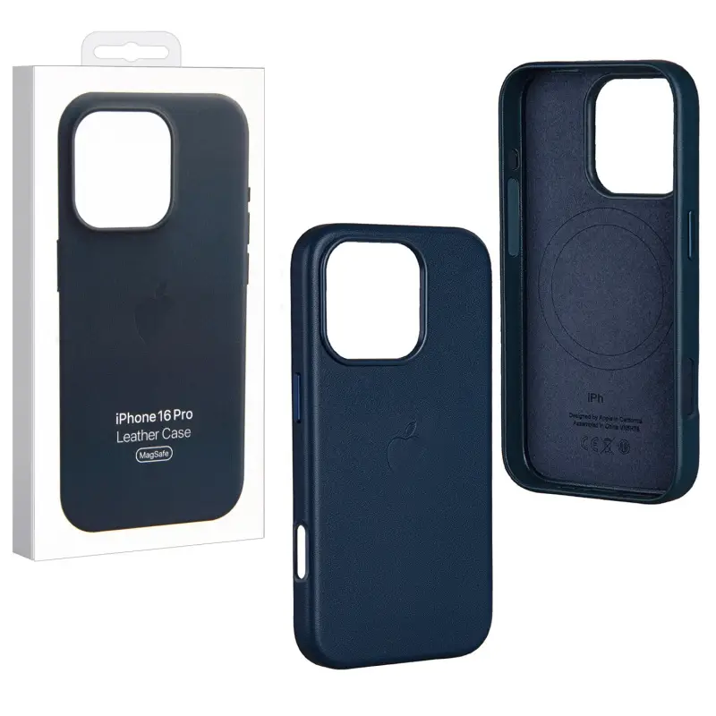 Чехол для iPhone 16 Pro Leather Case 100% ORG (MagSafe) c LOGO Blue
