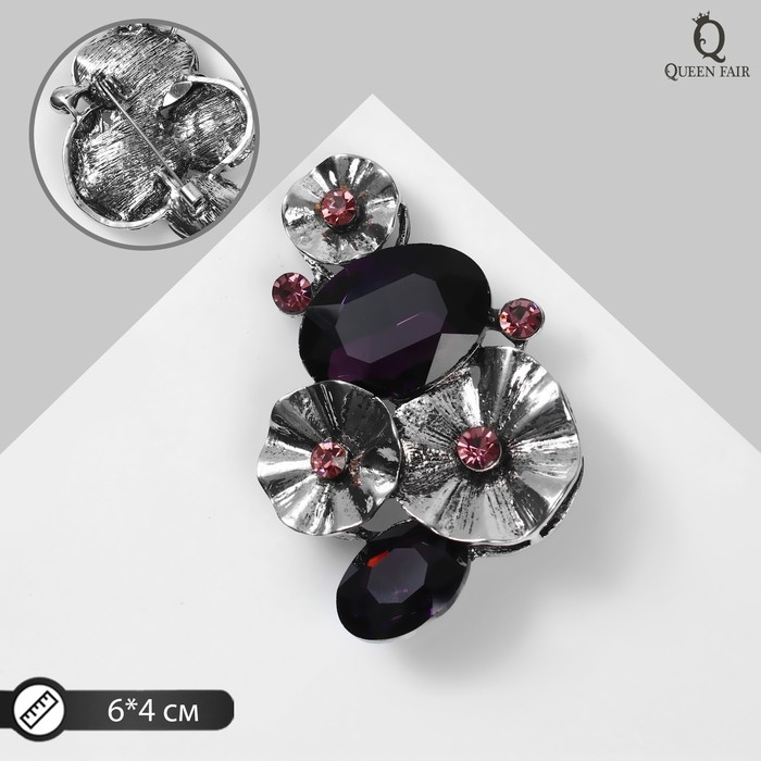 Брошь «Цветы» и кабошоны, цвет фиолетовый в чернёном серебре Брошь «Цветы» и кабошоны, цвет фиолетовый в чернёном серебре