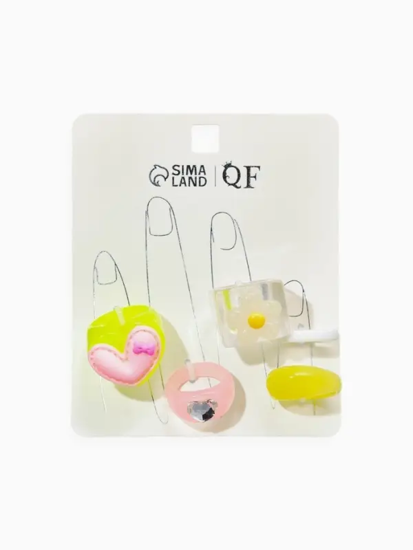 Набор колец 5 шт "Стиль лёгкий" цветы и сердечки, размер МИКС (17-19), цветные