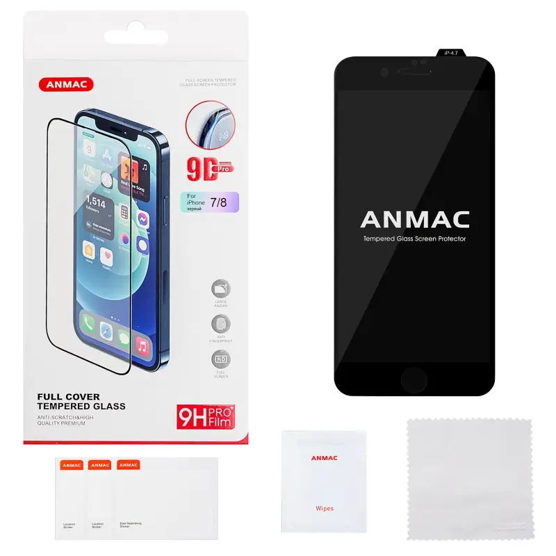Защитное стекло для iPhone 7/8 9D  черное ANMAC Арт. 1137331