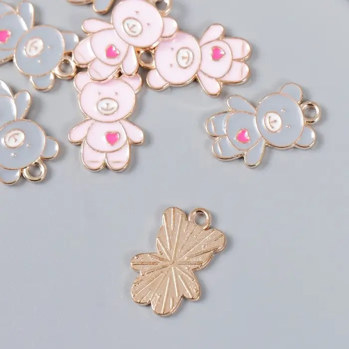 Металлический элемент, декоративная подвеска «Арт Узор. Мишка с сердцем», эмаль, 1.7×1.3 см, МИКС