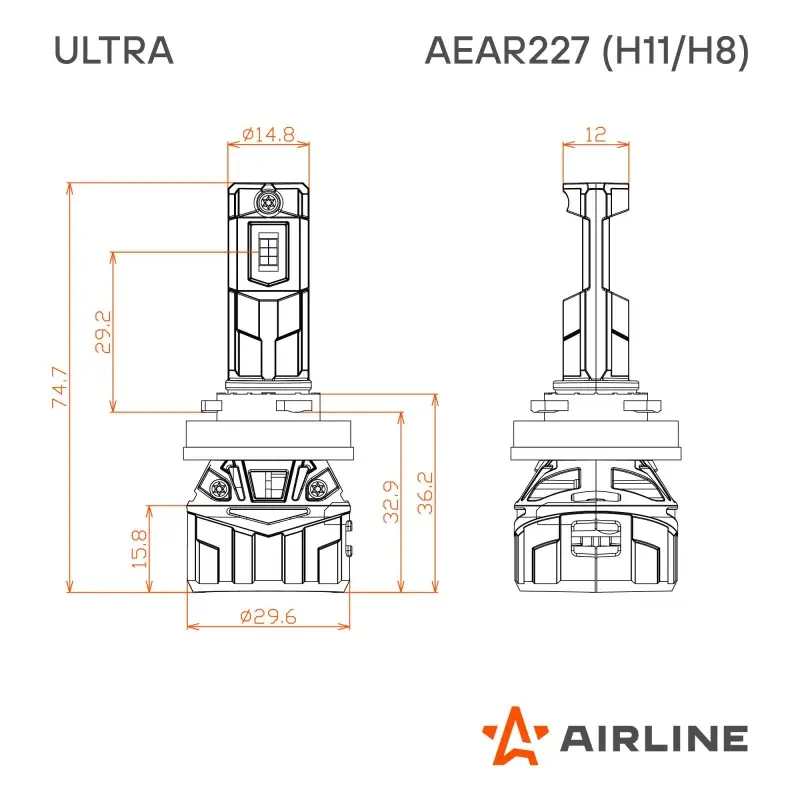 Лампа светодиод. H11/H8 ULTRA, 55Вт, 10400Лм (5200Лм x 2), 6500К, 12/24В, кмпл. 2 шт.