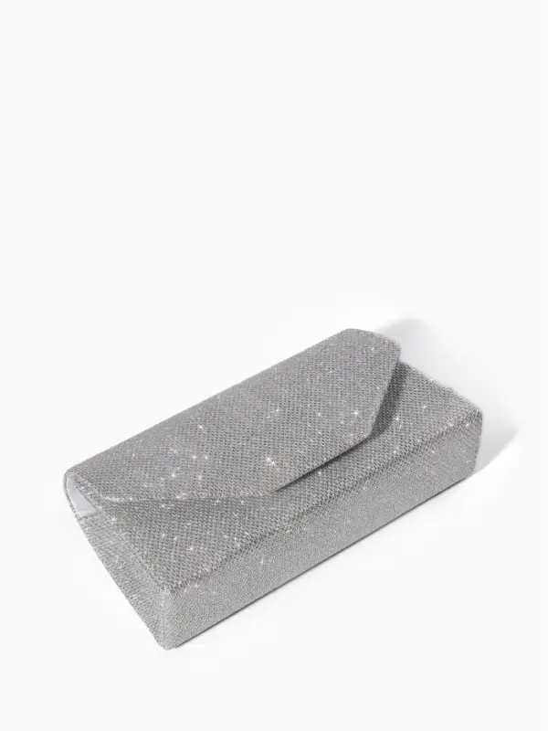 Сумка-клатч на магните, длинная цепь, цвет серебристый