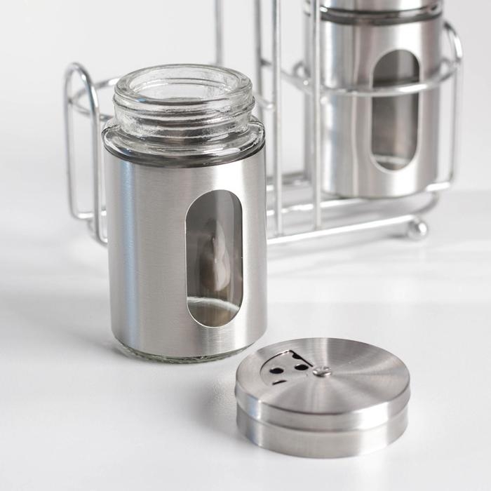 Набор для специй из стекла на подставке «Стиль», 2 предмета: солонка и перечница, 80 мл Набор для специй из стекла на подставке «Стиль», 2 предмета: солонка и перечница, 80 мл