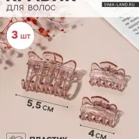 Крабики для волос QF &laquo;Флориана&raquo;, набор 3 шт., крылья, 5.5 и 4 см, розовые