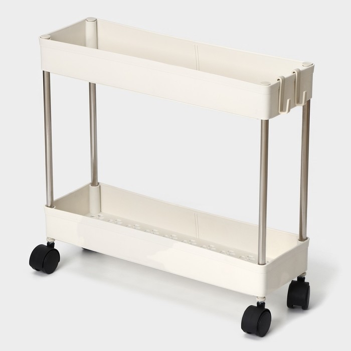 Этажерка 2-х ярусная на колёсах, 40×13×31 см, цвет белый Этажерка 2-х ярусная на колёсах, 40×13×31 см, цвет белый