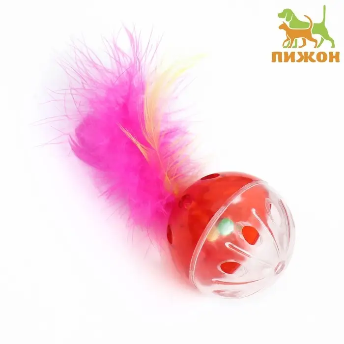 Шарик для кошек с бубенчиком  Шарик для кошек с бубенчиком "Солнце с пером", 4 см, прозрачно-красный