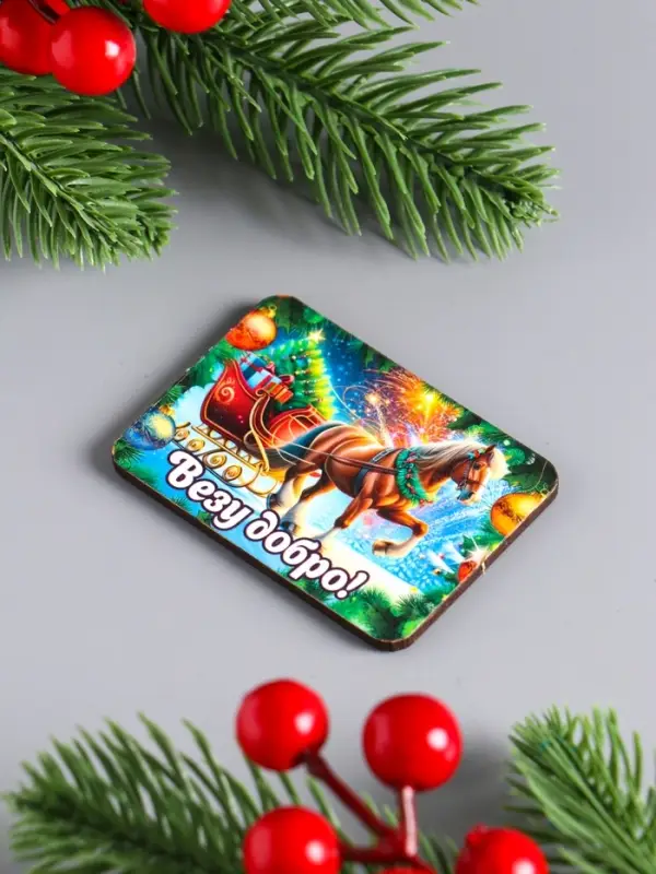 Набор новогодних магнитов 6 шт "Везу добро" 6х4,5 см