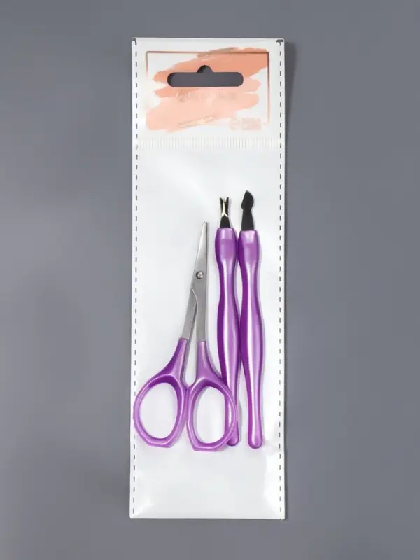 Набор маникюрный, 3 предмета, фиолетовый, серебристый