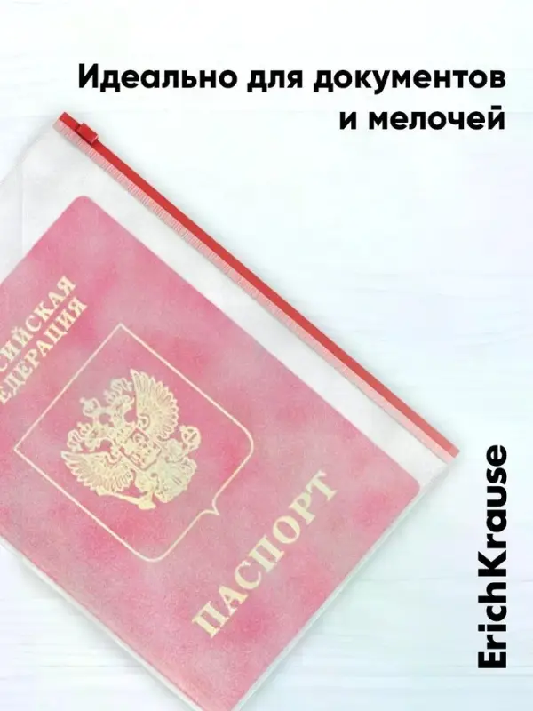 Папка-конверт на ZIP-молнии С6, 175&times;117 мм, 120 мкм, ErichKrause Fizzy Clear, c цветной молнией, тиснение, до 100 листов, микс