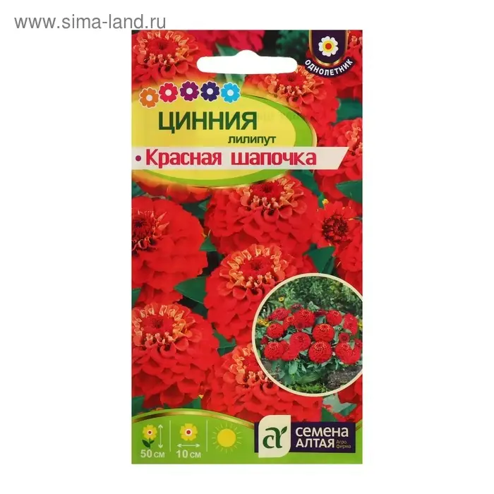 Семена цветов Цинния лилипут "Красная Шапочка", ц/п,  О, 0,3 г.
