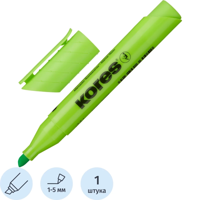 Маркер текстовыделитель KORES 1-5 мм зеленый 36005