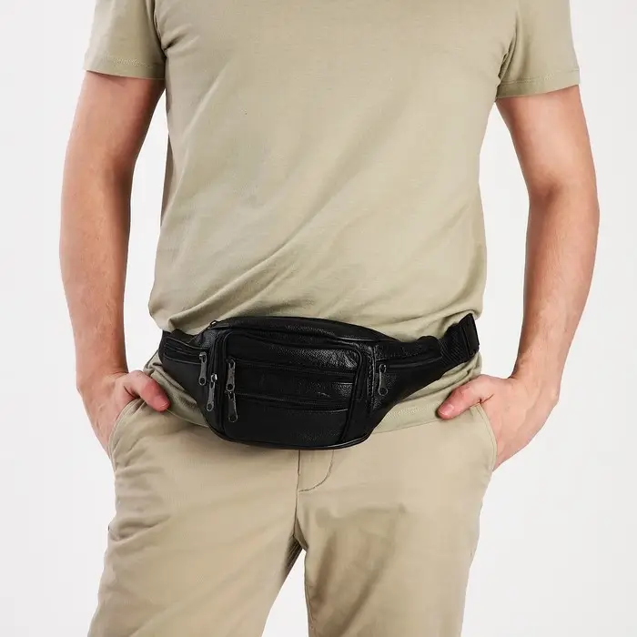 Сумка поясная на молнии, 7&times;33&times;12 см, чёрная