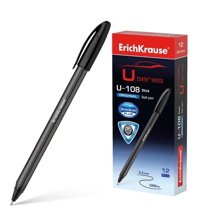 Ручка шариковая ErichKrause U-108 Original Stick, узел 1.0 мм, чернила чёрные, супермягкое письмо, длина линии письма 1000 метров Ручка шариковая ErichKrause U-108 Original Stick, узел 1.0 мм, чернила чёрные, супермягкое письмо, длина линии письма 1000 метров