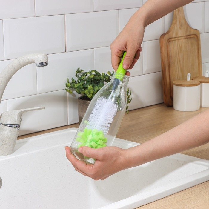 Ерш для посуды с губкой Доляна Green day, 31×5 см, анатомическая ручка Ерш для посуды с губкой Доляна Green day, 31×5 см, анатомическая ручка