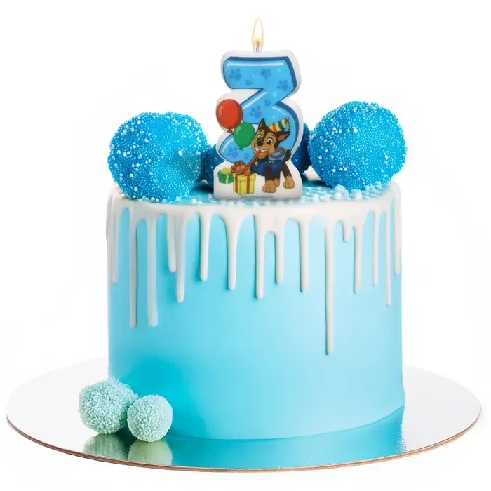 Свеча в торт цифра 3 Свеча в торт цифра 3 "С Днем рождения", Щенячий патруль, 8,5×5 см