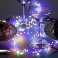 Гирлянда &laquo;Мишура&raquo; 1 м, роса, IP20, серебристая нить, 100 LED, 2 режима, от батареек АА&times;3, свечение мульти