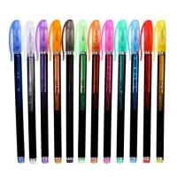 Набор гелевых ручек, 12 цветов, корпус чёрный в полоску в стержень, в блистере на кнопке
