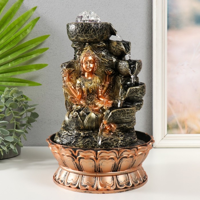 Фонтан настольный от сети, подсветка Фонтан настольный от сети, подсветка "Лакшми в золотом под водопадом" 20х20х30 см