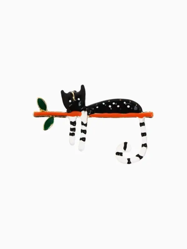 Брошь &laquo;Кошка&raquo;, тропическая на ветке, цветная в золоте