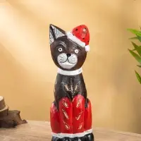 Фигура интерьерная &laquo;Кот новогодний&raquo;, 14&times;10&times;40 см, дерево